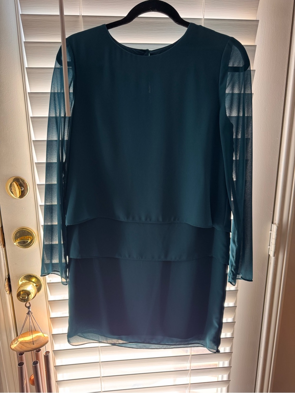 Charles Henry Teal Layered Long Sleeve Chiffon Dress
